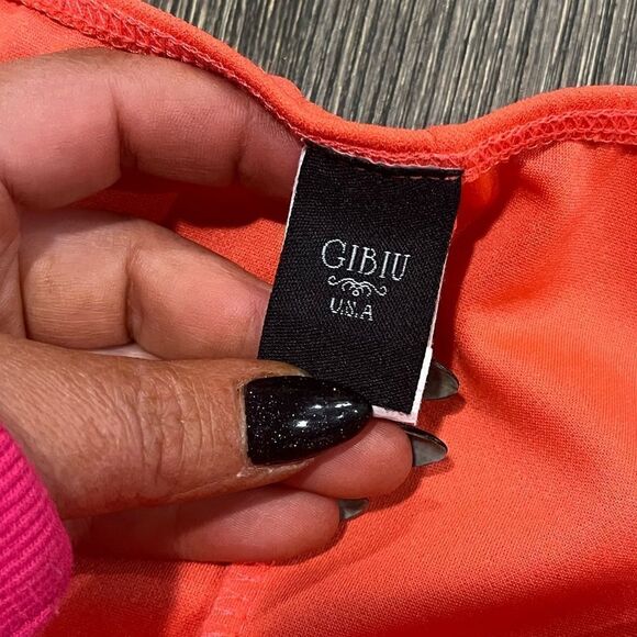 Gibiu Dress Mini Puff Sleeve Square Neck Fitted Bodycon Orange Size S - Picture 7 of 8